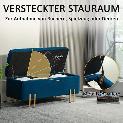 Gepolsterte Aufbewahrungsbank, dunkelblau, 100x40x42 cm