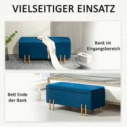 Gepolsterte Aufbewahrungsbank, dunkelblau, 100x40x42 cm