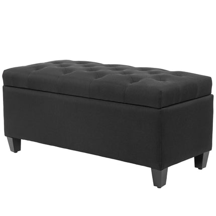 Black upholstered storage bench - 100x40x44 cm, linen-like polyester