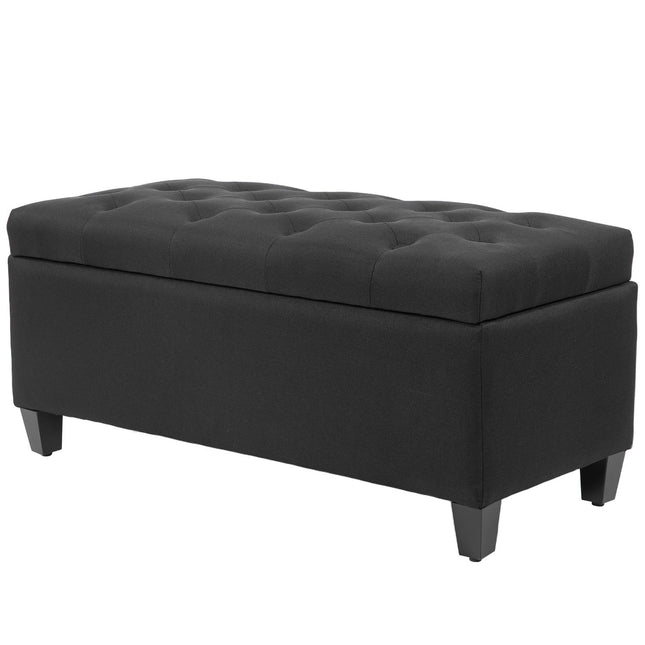 Schwarze, gepolsterte Aufbewahrungsbank – 100x40x44 cm, leinenähnliches Polyester