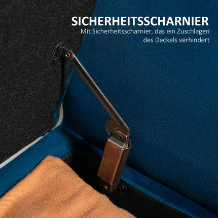 Samtbezogene Aufbewahrungsbank mit Armlehnen, dunkelblau