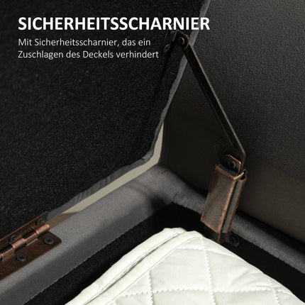 Gepolsterte dunkelgraue Bank mit Stauraum, Armlehnen – 46 cm Sitzhöhe