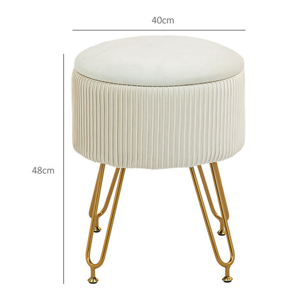 Storage bench, velvet covered, cream colored, steel frame