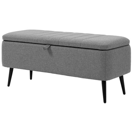 Sitzbank mit Stauraum in Leinenoptik, Stahlbeine, 102 x 40 x 44 cm
