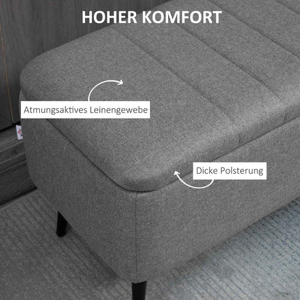 Sitzbank mit Stauraum in Leinenoptik, Stahlbeine, 102 x 40 x 44 cm