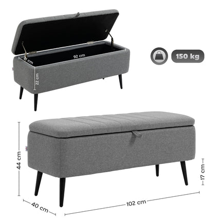 Sitzbank mit Stauraum in Leinenoptik, Stahlbeine, 102 x 40 x 44 cm