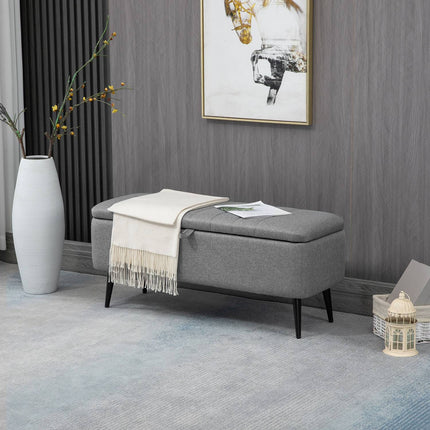 Sitzbank mit Stauraum in Leinenoptik, Stahlbeine, 102 x 40 x 44 cm