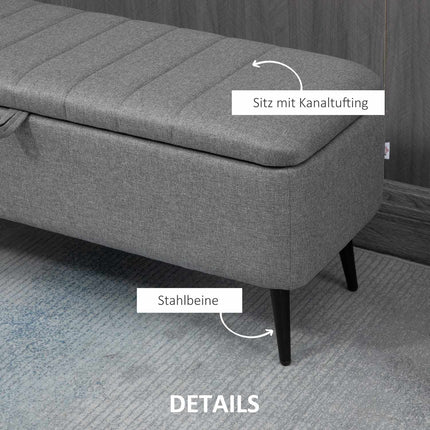 Sitzbank mit Stauraum in Leinenoptik, Stahlbeine, 102 x 40 x 44 cm