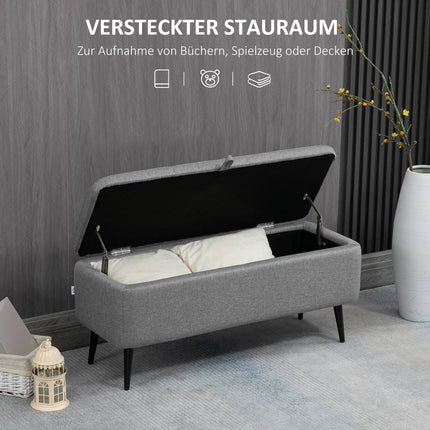 Sitzbank mit Stauraum in Leinenoptik, Stahlbeine, 102 x 40 x 44 cm