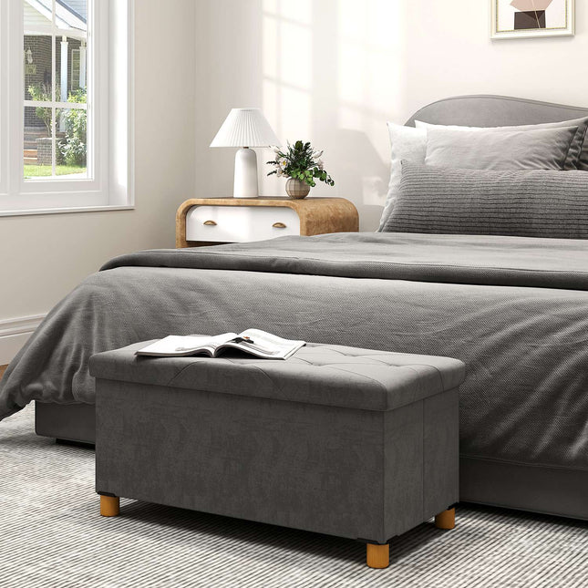 Graue Samt-Sitzbank mit Stauraum – Flur & Schlafzimmer