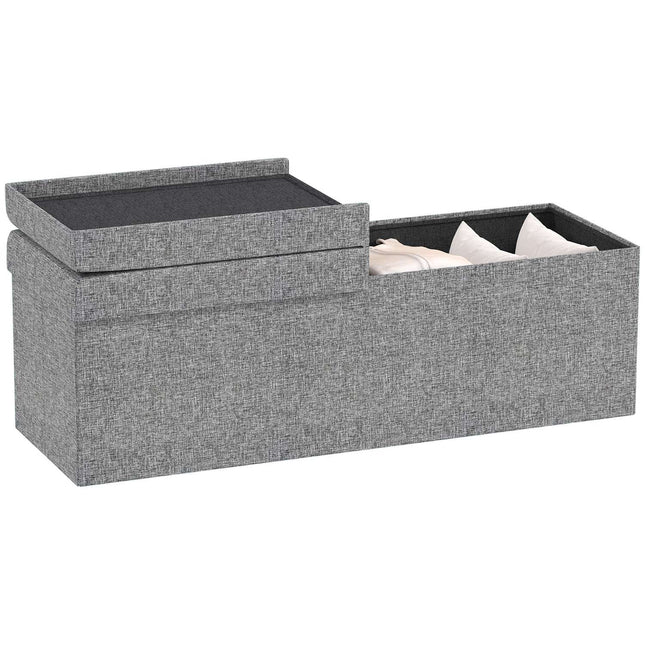 Klappbare Polsterbank, Leinen-Optik, 110x38x38 cm dunkelgrau