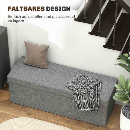 Klappbare Polsterbank, Leinen-Optik, 110x38x38 cm dunkelgrau