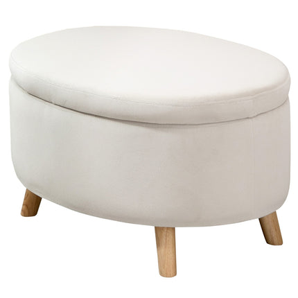 Ovale gepolsterte Aufbewahrungsbank – Samt-Optik, beige, 71x51,5x42 cm