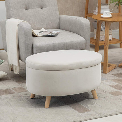 Ovale gepolsterte Aufbewahrungsbank – Samt-Optik, beige, 71x51,5x42 cm
