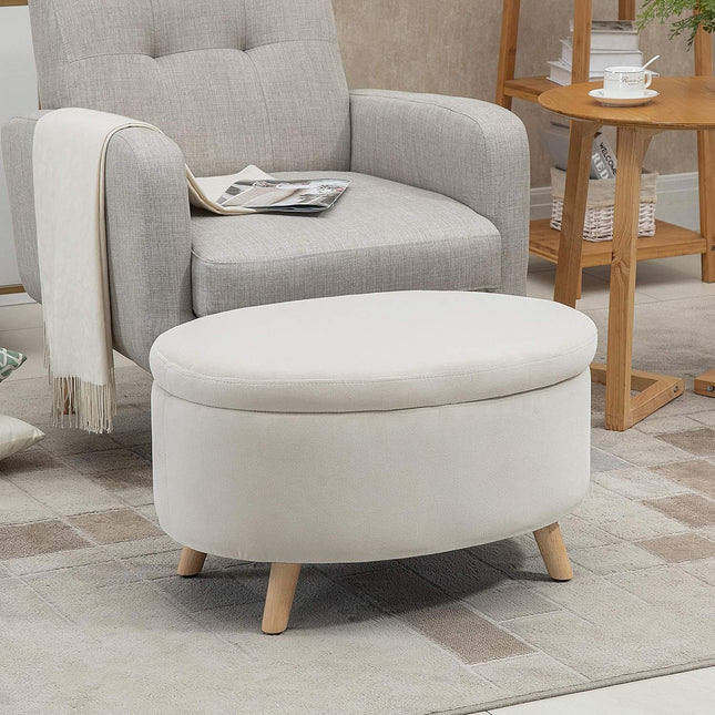 Ovale gepolsterte Aufbewahrungsbank – Samt-Optik, beige, 71x51,5x42 cm