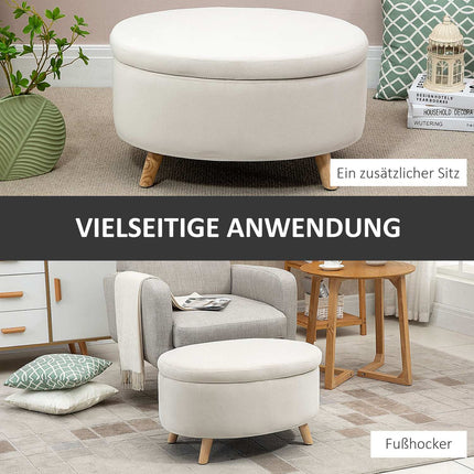 Ovale gepolsterte Aufbewahrungsbank – Samt-Optik, beige, 71x51,5x42 cm