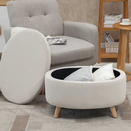 Ovale gepolsterte Aufbewahrungsbank – Samt-Optik, beige, 71x51,5x42 cm