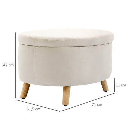 Ovale gepolsterte Aufbewahrungsbank – Samt-Optik, beige, 71x51,5x42 cm