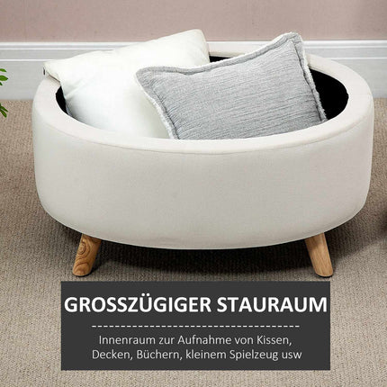 Ovale gepolsterte Aufbewahrungsbank – Samt-Optik, beige, 71x51,5x42 cm