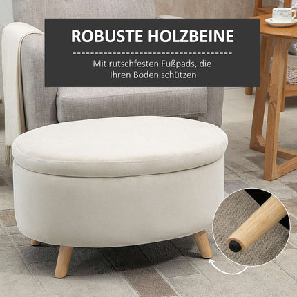 Ovale gepolsterte Aufbewahrungsbank – Samt-Optik, beige, 71x51,5x42 cm