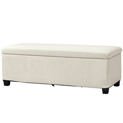 Beige gepolsterte Aufbewahrungsbank, Stahlbeine, 112 x 42 x 40 cm
