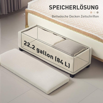Beige gepolsterte Aufbewahrungsbank, Stahlbeine, 112 x 42 x 40 cm