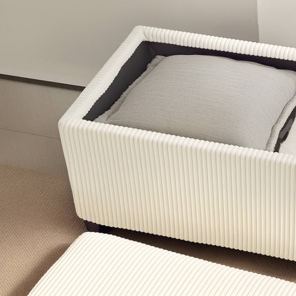 Beige gepolsterte Aufbewahrungsbank, Stahlbeine, 112 x 42 x 40 cm