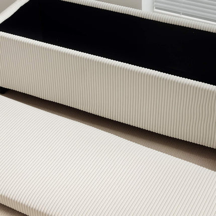 Beige gepolsterte Aufbewahrungsbank, Stahlbeine, 112 x 42 x 40 cm