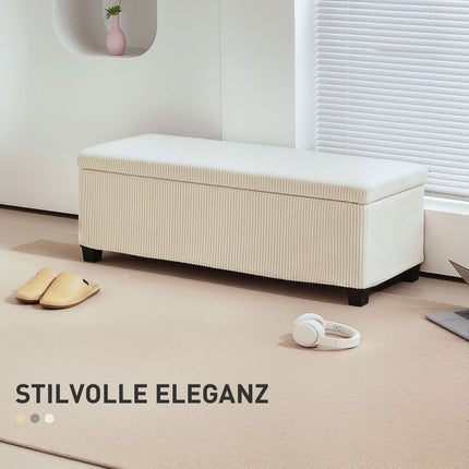 Beige gepolsterte Aufbewahrungsbank, Stahlbeine, 112 x 42 x 40 cm