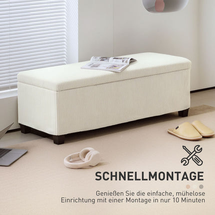 Beige gepolsterte Aufbewahrungsbank, Stahlbeine, 112 x 42 x 40 cm