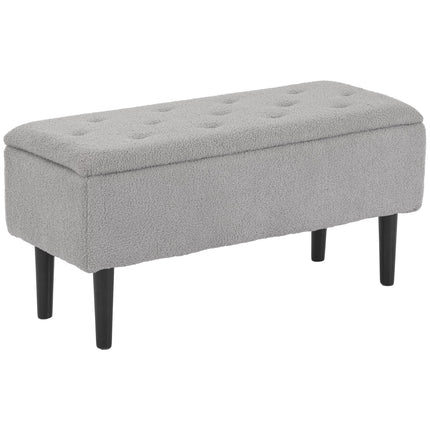 Banc avec rangement, banc rembourré avec couvercle à charnière, aspect velours, banc coffre, pour salon, chambre, gris, 95 x 38 x 45 cm