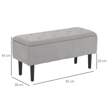 Banc avec rangement, banc rembourré avec couvercle à charnière, aspect velours, banc coffre, pour salon, chambre, gris, 95 x 38 x 45 cm