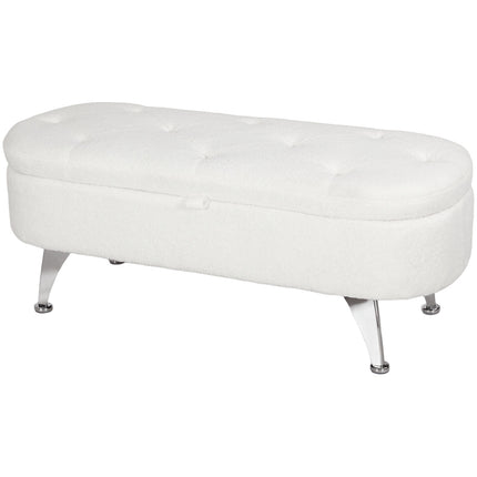 Sitzbank mit Stauraum, Samt weiß, Metallgestell, 114cm