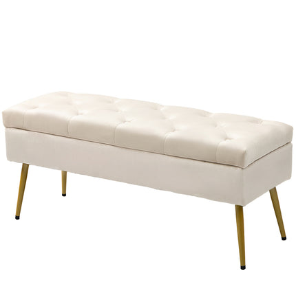 Upholstered storage bench, velvet look, beige, 102 x 35 x 43 cm