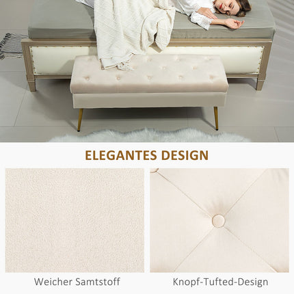 Upholstered storage bench, velvet look, beige, 102 x 35 x 43 cm