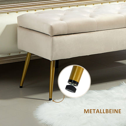 Upholstered storage bench, velvet look, beige, 102 x 35 x 43 cm