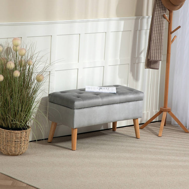 Storage bench with lid, Gray Velvet Look, 102 x 35 x 43 cm