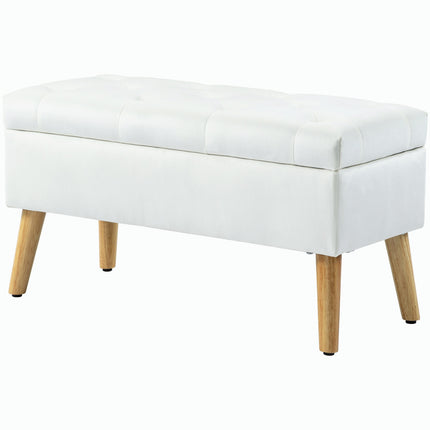 Upholstered storage bench in velvet look, 102x35x43 cm, White