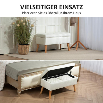 Upholstered storage bench in velvet look, 102x35x43 cm, White