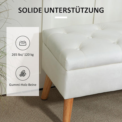 Upholstered storage bench in velvet look, 102x35x43 cm, White