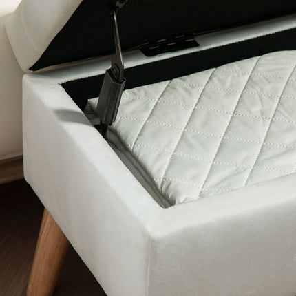 Upholstered storage bench in velvet look, 102x35x43 cm, White