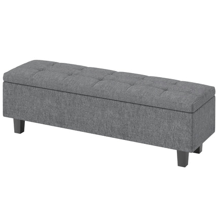 Banc avec rangement, banc rembourré aspect lin, pieds en bois, banc de lit moderne pour couloir, chambre, salon, 138 x 40 x 45 cm, gris foncé