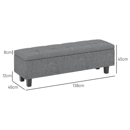 Banc avec rangement, banc rembourré aspect lin, pieds en bois, banc de lit moderne pour couloir, chambre, salon, 138 x 40 x 45 cm, gris foncé