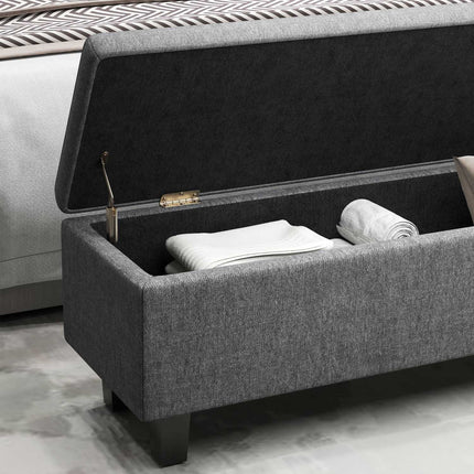 Banc avec rangement, banc rembourré aspect lin, pieds en bois, banc de lit moderne pour couloir, chambre, salon, 138 x 40 x 45 cm, gris foncé