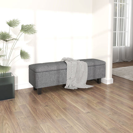 Banc avec rangement, banc rembourré aspect lin, pieds en bois, banc de lit moderne pour couloir, chambre, salon, 138 x 40 x 45 cm, gris foncé