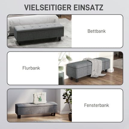 Banc avec rangement, banc rembourré aspect lin, pieds en bois, banc de lit moderne pour couloir, chambre, salon, 138 x 40 x 45 cm, gris foncé