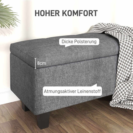 Banc avec rangement, banc rembourré aspect lin, pieds en bois, banc de lit moderne pour couloir, chambre, salon, 138 x 40 x 45 cm, gris foncé