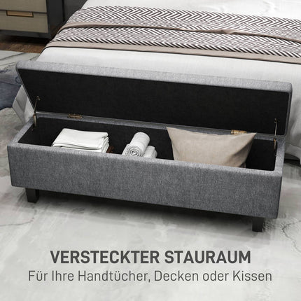 Banc avec rangement, banc rembourré aspect lin, pieds en bois, banc de lit moderne pour couloir, chambre, salon, 138 x 40 x 45 cm, gris foncé