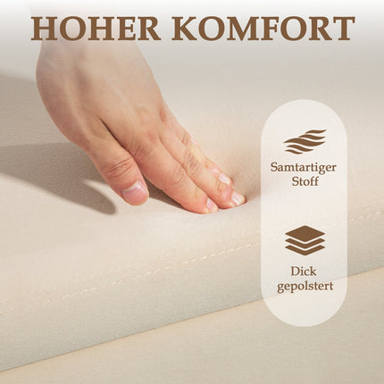 Beige samtblbezogene Aufbewahrungsbank mit Holzbeinen