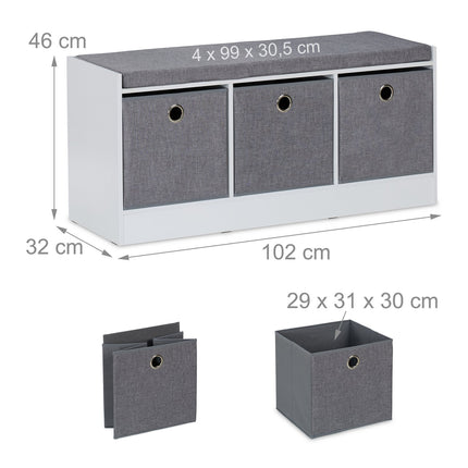 Bench with upholstery and 3 compartments